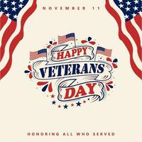 Happy Veterans Day lettering United state of America, U.S.A veterans day design. vector