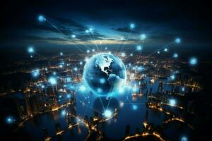 Advanced communication thrives in smart cities through a global internet network AI Generated photo