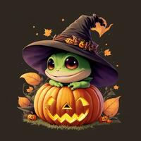 frog in witch hat graphics with jack-o'-lantern photo