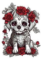 catrina graphics for dia los muertos in a puppy with red roses photo