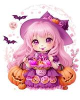 kawaii girl with pumpkin colorful halloween graphics photo