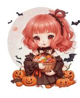 kawaii girl with pumpkin colorful halloween graphics photo