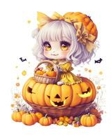 kawaii girl with pumpkin colorful halloween graphics photo