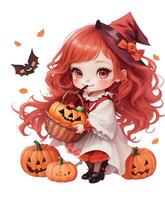 kawaii girl with pumpkin colorful halloween graphics photo