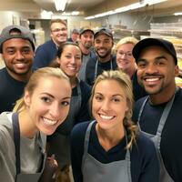 Group of people volunteering at a shelter photo