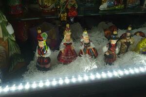 Polish hand-painted Christmas baubles on display, photo