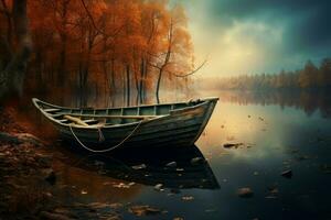 Fisherman boat lake. Generate Ai photo