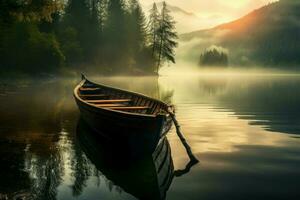 Rustic Fisherman boat lake. Generate Ai photo