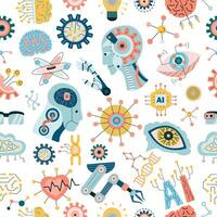 Technology seamless pattern with Hand Drawn Neural Networks vector