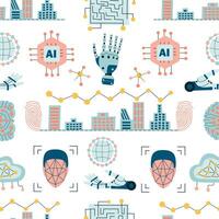 Technology seamless pattern with Hand Drawn Neural Networks vector