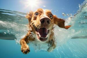 perro nadando piscina vacaciones. generar ai foto