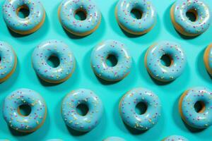 Donuts blue background. Generate Ai photo