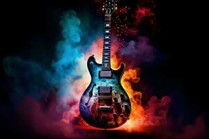 Mesmerizing Electric blue guitar background. Generate Ai photo