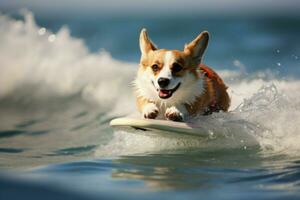 Lightweight Corgi surfboard. Generate Ai photo