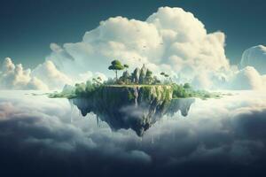 Floating island clouds. Generate Ai photo