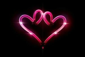 Enchanting Crossed neon hearts banner. Generate Ai photo