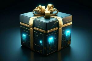 Futuristic Cyber gift box. Generate Ai photo