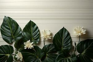 White wooden background sets the stage for a houseplant and frame AI Generated photo