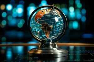 Stock market information displayed within a captivating crystal globe centerpiece AI Generated photo