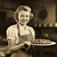 Woman serving a slice of pie photo