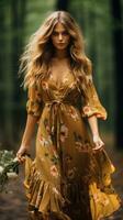 mujer en bohemio maxi vestir con flores foto