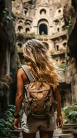 Solo traveler exploring ancient ruins photo