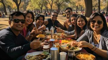 lleno de diversión picnic con bueno empresa foto