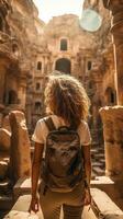 Solo traveler exploring ancient ruins photo