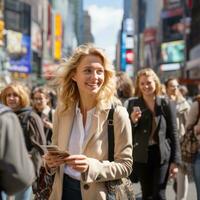 Tourists snapping photos in busy city