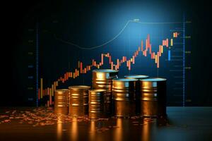 Oil price graph with a 3D barrel and growth arrow symbolizes market dynamics AI Generated photo