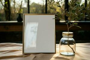 claro vaso envase emparejado con un blanco imagen marco, un historia incalculable ai generado foto