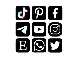 Collection of popular social media icons in black color. Vector illustration