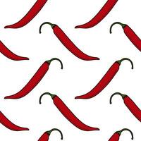 Seamless pattern of whole red hot chili peppers directed in different directions. Mexican spicy food vector