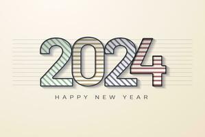 Happy New Year 2024 design. Colorful illustration in the form of numbers with lines of different colors. Vector banner, poster, congratulation.