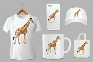 Hand Drawn Solid Color Giraffe Illustration On Different Product Templates vector