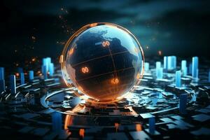 Futuristic 3D rendering Glowing orb with financial symbols, a digital financial world AI Generated photo