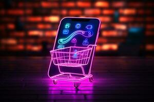 Energetic neon design amplifies e-commerce appeal, spotlighting mobile-friendly payment options. AI Generated photo