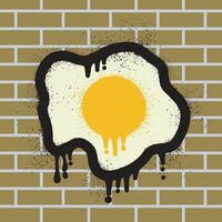 Fried egg graffiti with spray paint on brick wall background vector