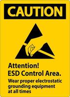 Caution Sign Attention ESD Control Area Wear Proper Electrostatic Grounding Equipment At All Times vector