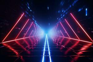 Neon arrow guides through infinite dimensions, a luminous path of perspective. AI Generated photo
