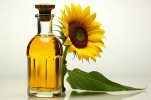 Sunflower oil bottle stands alone on a clean, white background AI Generated photo