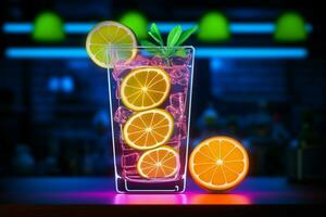 Zesty neon light accentuates the refreshing tang of summery lemonade AI Generated photo