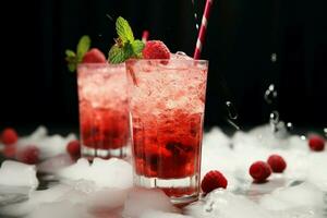 A tantalizing strawberry raspberry cocktail, bursting with fruity and juicy notes AI Generated photo