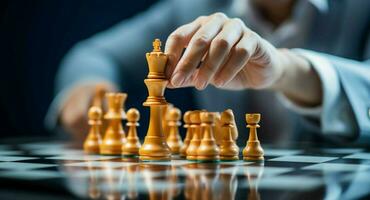 Hands at play on the chessboard symbolize innovative business strategy concepts AI Generated photo