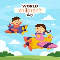 mundo para niños día mano dibujado plano mundo para niños día ilustración3 vector