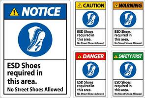 Caution Sign ESD Shoes Required In This Area. No Street Shoes Allowed vector