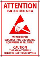 ESD Control Area Sign Attention - Wear Proper Electrostatic Grounding Equipment At All Times. Caution This Area Contains Sensitive Electronic Devices vector