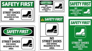 Safety First Sign No Street Shoes, ESD Shoes Required In This Area vector