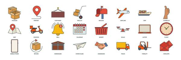 Delivery icon set, Included icons as Truck, Scooter, Warehouse, Envelope and more symbols collection, logo isolated vector illustration