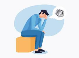 Man sitting holding his head Anxiety and stress attitude, flat illustration vector